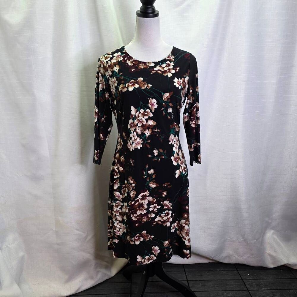 Tommy Hilfiger Black Floral 3/4 Sleeve Sheath Dress Size 4
